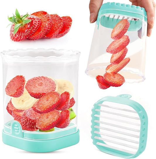 Creative Strawberry & Fruit Slicer - Detachable Cutter with Push Plate (Pale Turquoise)