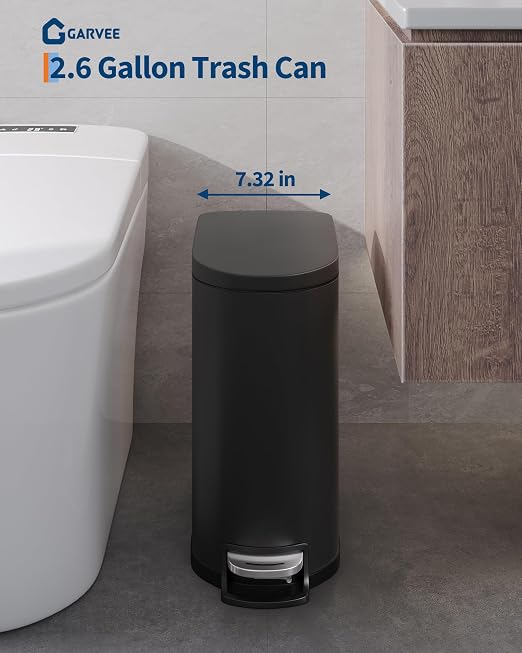 GarveeHome 13 Gal & 2.6 Gal Trash Can Combo Set, Kitchen Trash Can and Bathroom Trash Bin with Lid, Step-On Rustproof Garbage Bin with Inner Bucket, Black