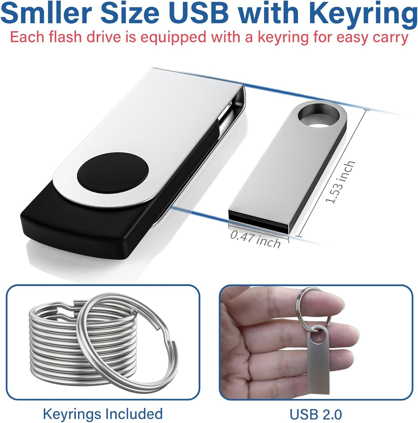 4GB USB Flash Drive 2 Pack with Keychains, Wooolken Sleek Metal USB 2.0 Thumb Drives Memory Stick for PC Laptop Computer