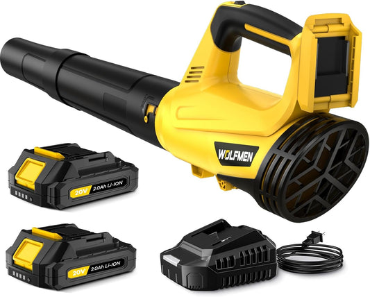 Leaf Blower, Electric Cordless Leaf Blower with 2 Batteries and Charger, 2 Speed Mode, Lightweight Leaf Blowers for Blowing Leaves, Lawn Care, Patio Cleaning and Dust
