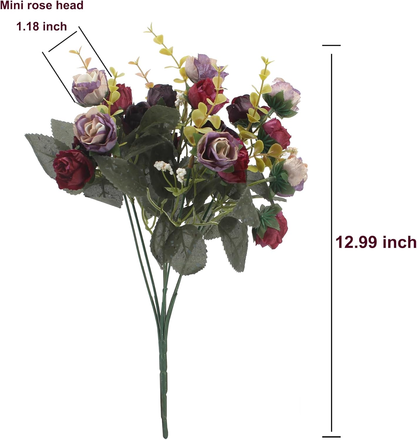Duovlo 7 Branch 21 Mini Rose Heads Artificial Flowers Bouquet Wedding Home Office Decor,Pack of 4 (Purple)