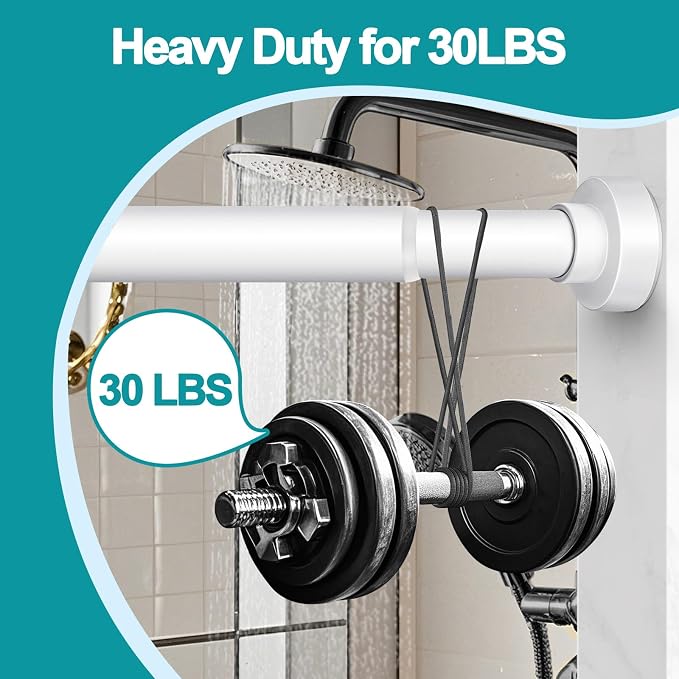 YNL Tension Shower Curtain Rod 34-66 Inch, Adjustable Spring Tension Curtain Rod No Drilling, Non-Slip, Never Rust, Stainless Steel, for Small Window Laundry Door Entryway,White