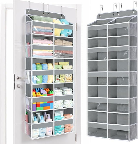 Yecaye Over The Door Organizer, 5 Tier Extra Large Behind Door Storage of 10 Compartments, 80lbs Heavy Duty Door Organizer Hanging with Clear Window for Closet Bedroom Pantry Bathroom, Grey