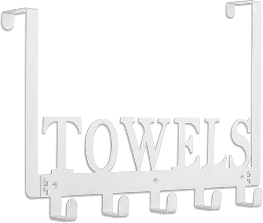 Kuhome Towel Hooks Over The Door Hooks Hangers Wall Mount Towel Rack Towel Holder for Bathroom, Storage Coat Hooks for Home Decor Metal Organizer for Towel Clothes Bag Robe(White)