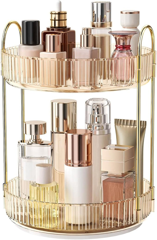 360° Rotating Makeup Organizer, Large Capacity Skincare Organizer, 2 Tier Cosmetic Skin Care Perfume Dresser Organizer, Fits Cosmetics, Perfume, Skin Care, Lipstick