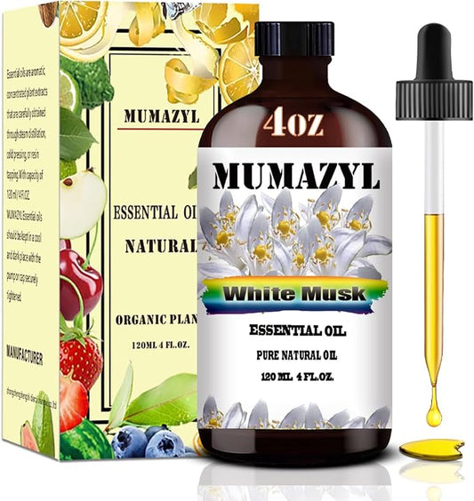 White Musk Essential Oil, White Musk Oil 4 Fl Oz 120ML for Diffuser Humidifier Yoga Cleaning DIY Candle Soap Making MUMAZYL Essential Oils