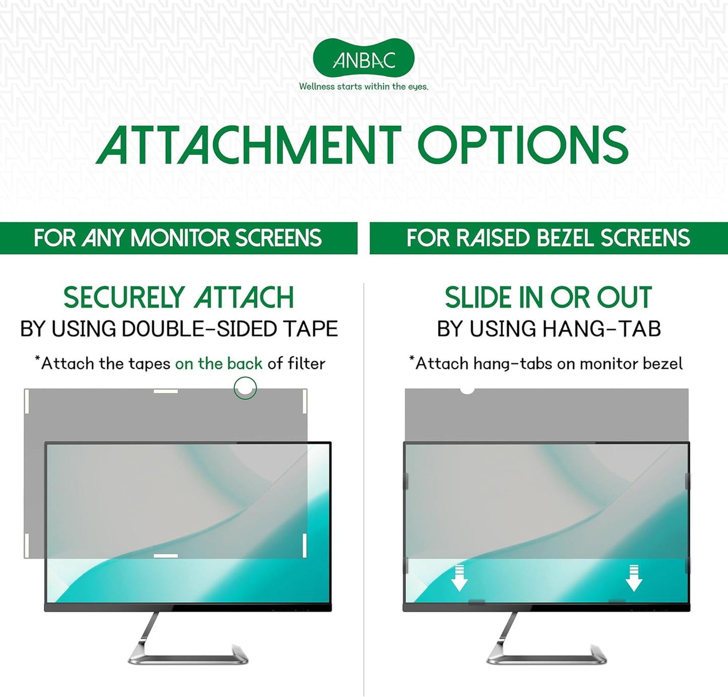 24 Inch Desktop Privacy Screen Shield for 16:10 Wide Monitor - Anti Glare Computer Privacy Screen Cover | Blue Light Blocking Screen Protector | Scratch Resistant UV Filter | Attachment Type