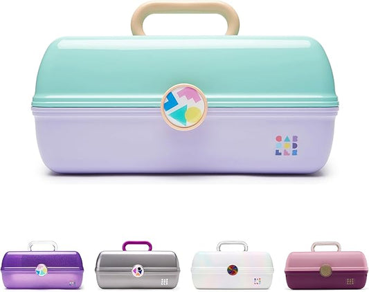 Caboodles On-The-Go Girl Makeup Box, Seafoam on Lavender, Hard Plastic Makeup Organizer Box, Built-In Mirror, Secure Latch for Safe Travel, Spacious Storage for Large Items
