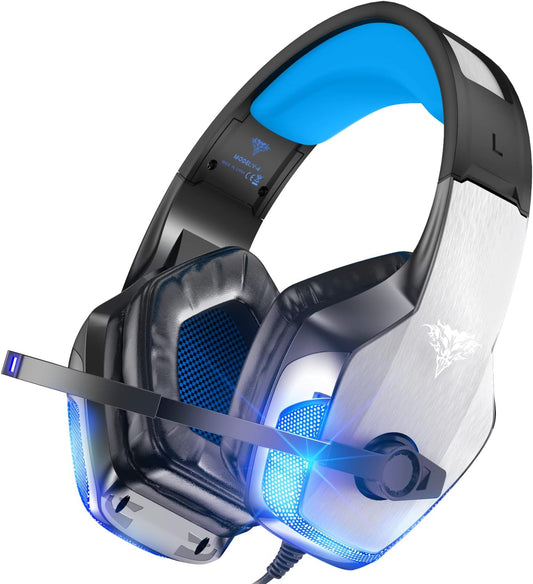 BENGOO V-4 Gaming Headset for Xbox Series X|S, Xbox One, PS5, PC, Mac, Nintendo Switch, Noise Cancelling Over Ear Headphones with Mic, LED Light, 7.1 Surround Sound, Soft Memory Earmuffs, 3.5mm
