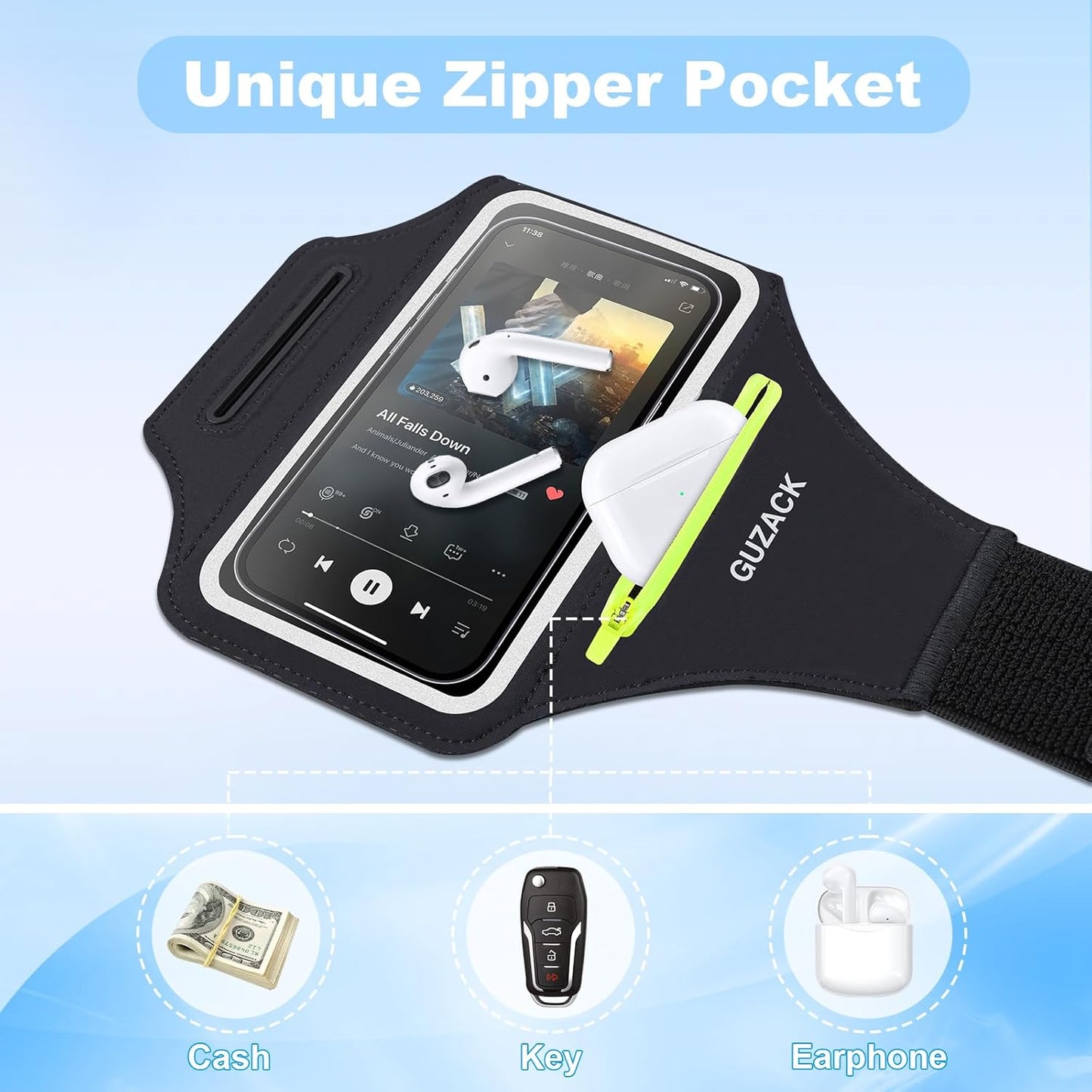 Running Armband with Earphone Pouch & Card Slot, Running Phone Holder for iPhone 16 15 14 Pro Max Plus Galaxy S25 S24 S23 Ultra, Up to 6.8" Phones"