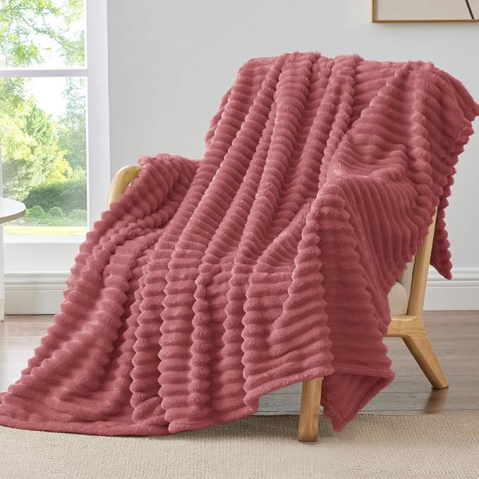 BEDELITE Twin Blanket for Couch & Bed, 300GSM Soft & Warm Fleece Blanket, Decorative and Giftable Striped Brick Dust Blankets for Women, Men, 60"x80"