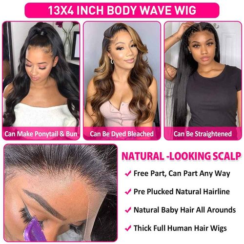 Wingirl 13×5 Lace Front Human Hair Wigs for Women 12A HD Transparent Body Wave Lace Front Wigs Human Hair Pre Plucked Bleached Knots (18 Inch (Pack of 1), 220% 1B# Color)