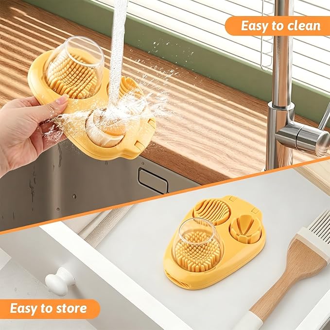 3 in 1 Boiled Egg Slicer, 3 Slice Modes Chopper Cutter with Brush, Manual Egg Slicer Steel Wire Dicer for Hard Boiled Eggs, Kitchen Gadget for Soft Fruit Butter, Labor Saving (Yellow)