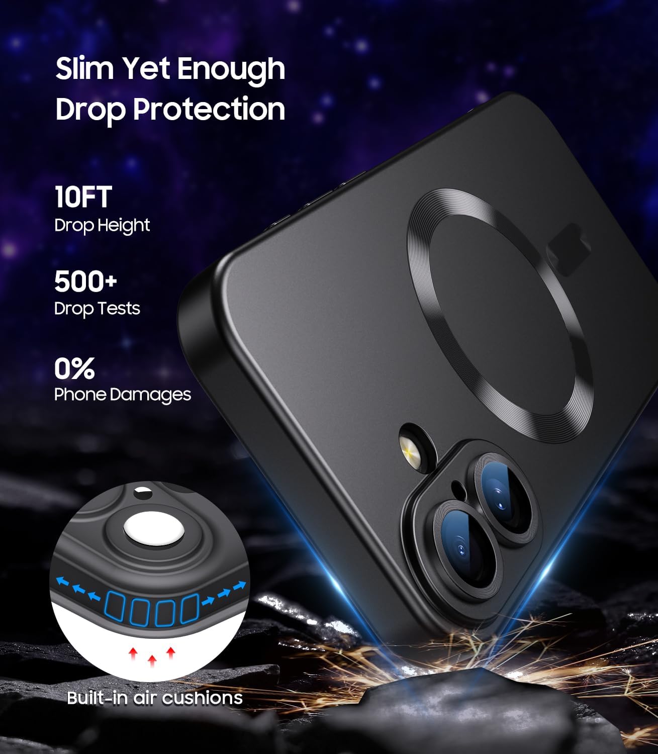 Magnetic for iPhone 16 Case [Compatible with MagSafe][Built-in Camera Lens Protector] Slim Soft Silicone Bumper Shockproof Metallic Luster Phone Case (Black)