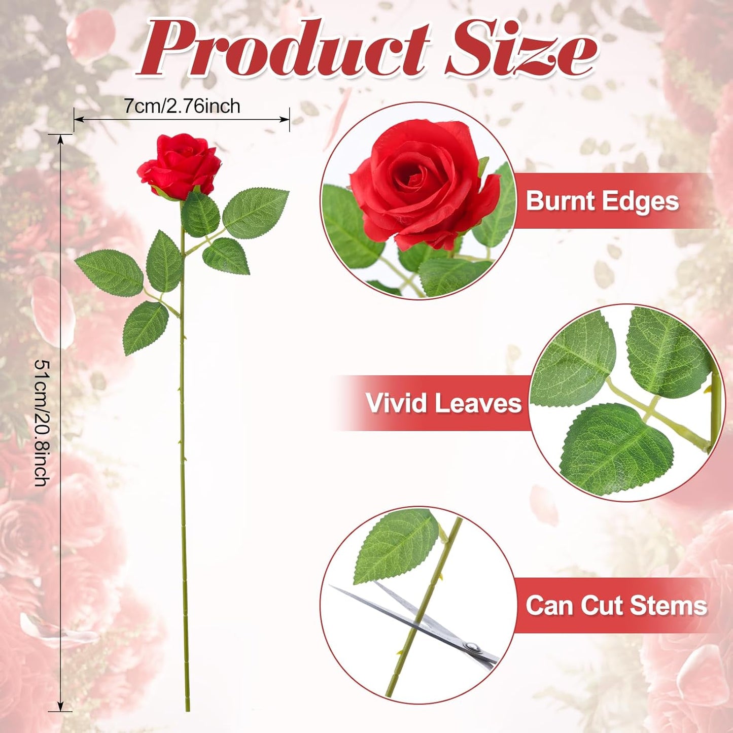 36 Pcs Red White Pink Artificial Roses with Long Stems, Fake Silk Rose Artificial Flowers Bulk for Bridal Wedding Bouquet Centerpiece Ball Arrangement Party Decor