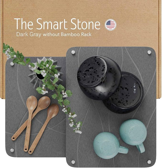 Large Stone Drying Mat for Kitchen Counter | 15.8” x 11.8” Dish Drying Mat Large | Diatomaceous Earth Collapsible Stone Dish Drying Mat | Collapsible Stone Mat for Kitchen Counter (Dark Gray)