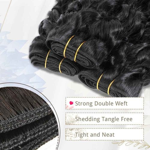 Pixie Curly Bundles Human Hair Water Wave Human Hair Bundles 20 22 24 Inch Kinkycurly Bundles 3c4a Quick Weave Water Wave with Spiral Curly End 100% Raw Virgin Hair Extensions 3pcs Wavy Natural Black