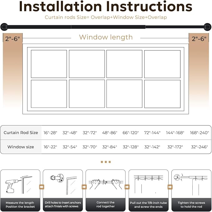 Zeerobee Curtain Rods for Windows 32 to 48, 1 Inch Industrial Wrap Around Vintage Bronze Curtain Rod, Indoor/Outdoor Room Divider Adjustable Drapery Pole, 32"-48"
