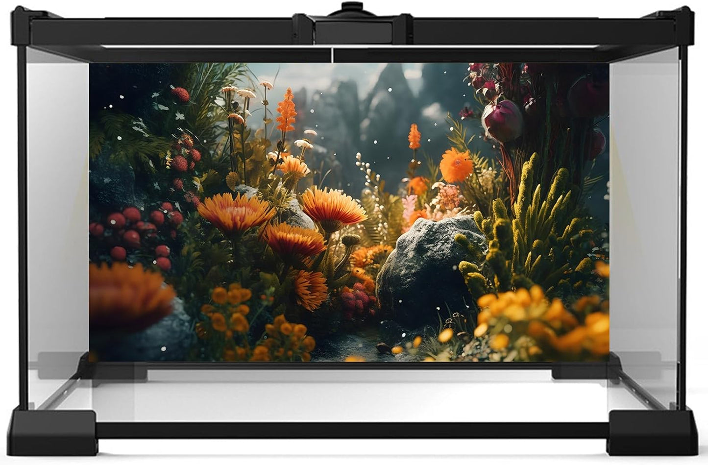 Foggy Stone Terrarium Background Green Seaweed Scenery Orange Floral Aquarium Background Durable Reptile Habitat Flower Background Mysterious Tank Backdrop Vinyl 24x16in