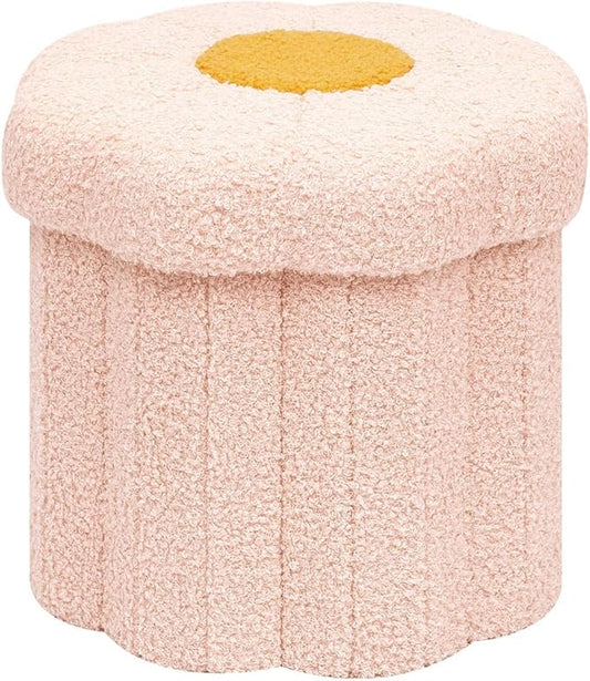 B FSOBEIIALEO Storage Ottoman Foldable, Sunflower Shaped Small Footrest Collapsible Folding Seat Bench for Bedroom Living Room Entryway, Faux Teddy Fur, Pink 12.6"x12.6"x11.4"