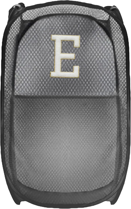 Collapsible Pop Up Laundry Hamper, Extra Large with Removable Initial Letter E, Mesh Foldable Laundry Basket, 28" x 16" x 16" (Black)