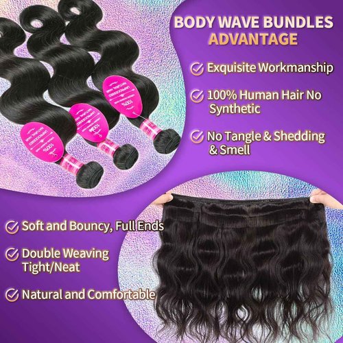 12A Human Hair Bundles 3 Bundles with Closure 16 18 20+14 Inch Brazilian Body Wave Bundles with 4x4 HD Lace Closure 100% Unprocessed Virgin Quick Weave Natural Black