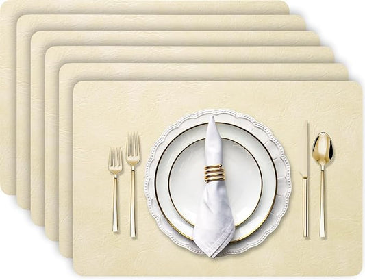 Aofmee Faux Leather Placemats Set of 6 - Waterproof - Wipeable - Washable - Heat Resistant - Anti Slip Stain Resistant Kitchen Dining Table Place Mats, Suitable for Indoor & Outdoor Use, Easy to Clean