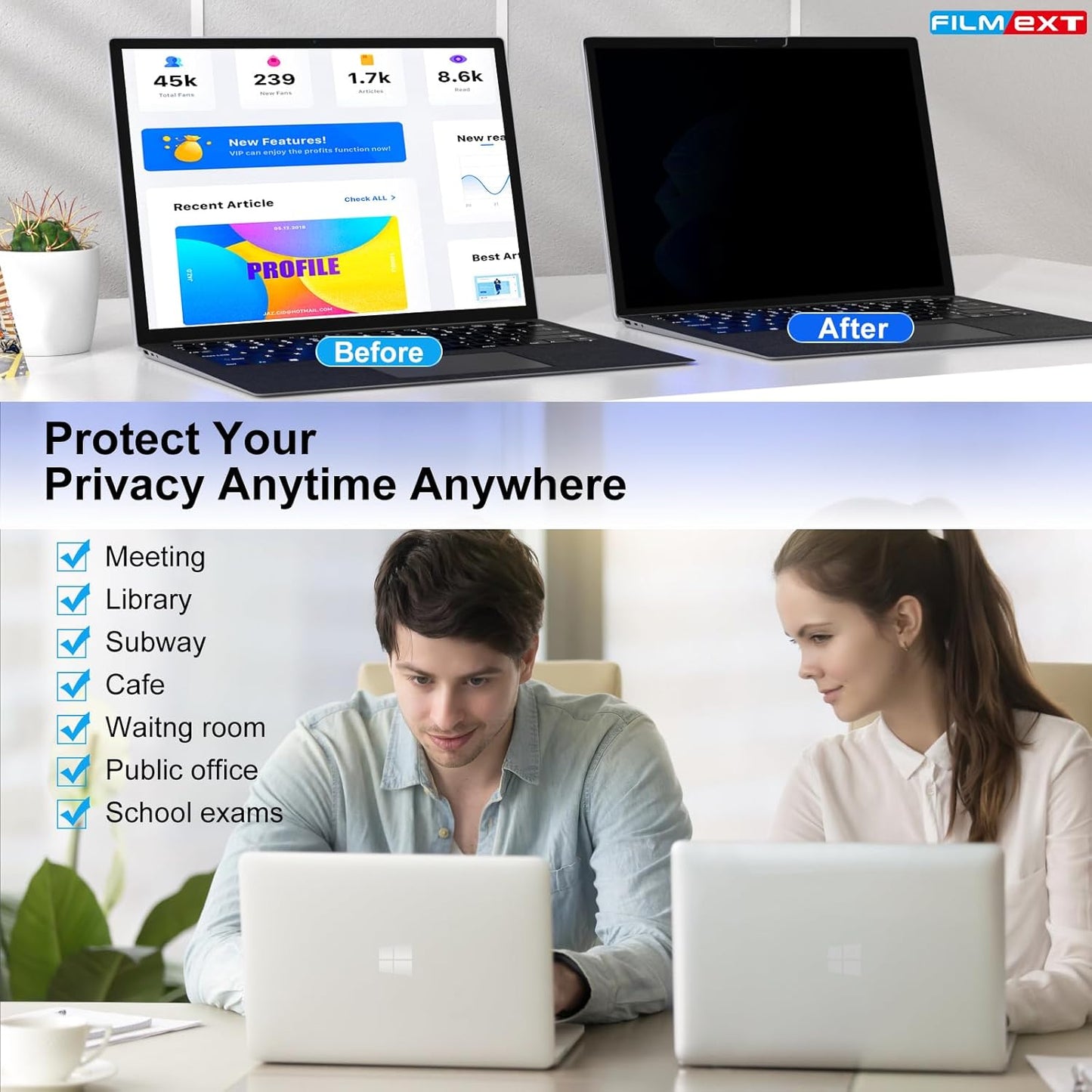 FILMEXT Privacy Screen for Microsoft Surface Laptop 15 inch 7th Model 2037/2108, Removable Anti-Spy Filter Anti-Glare (for Surface Laptop 7th 15" Privacy Screen Protector 2024)"
