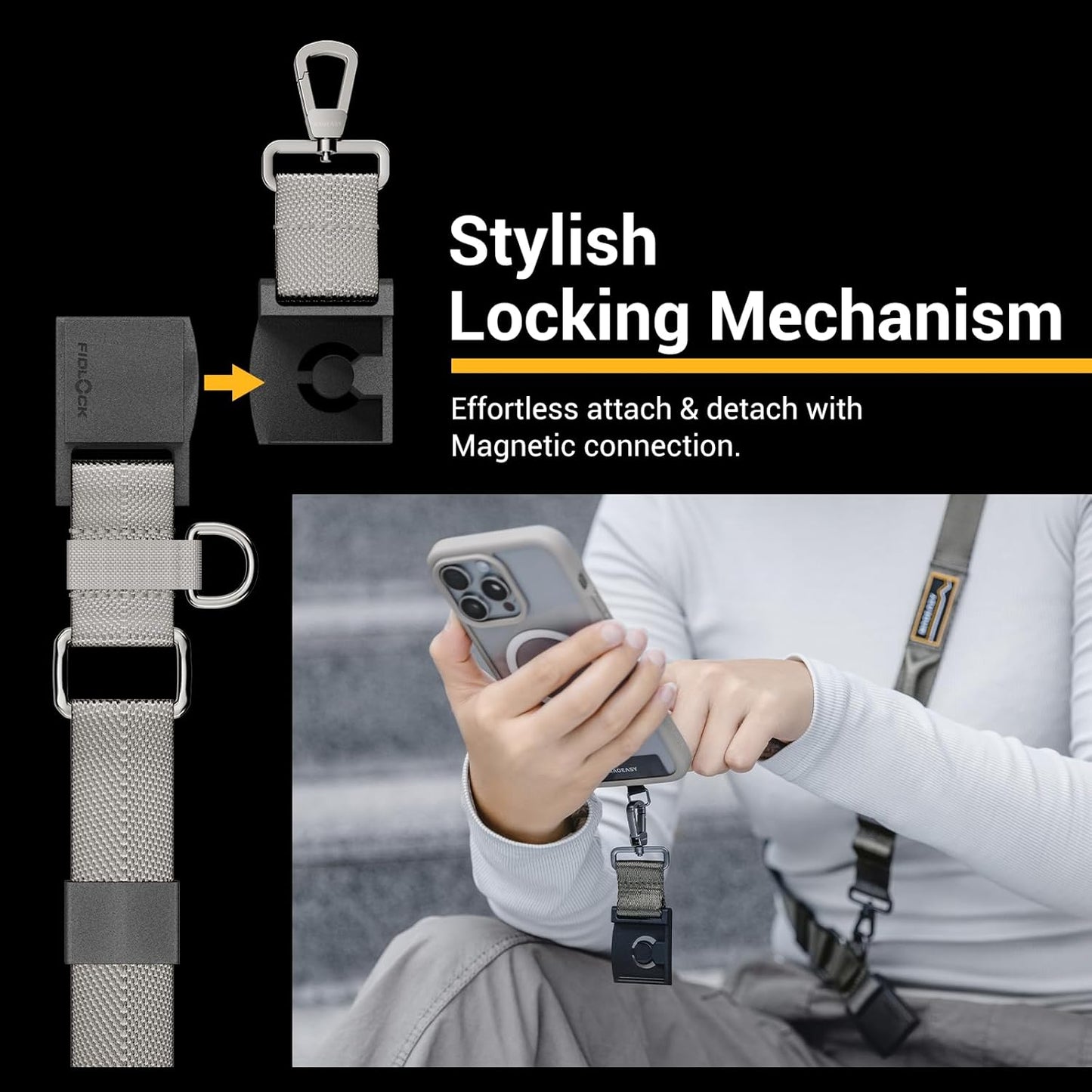 MAGEASY Universal Cell Phone Lanyard - Crossbody Phone Strap for iPhone 16 Pro Max & Most Smartphones, Magnetic Quick-lock System, for Men & Women | Utility (Concrete Gray)