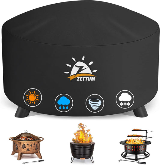 Fire Pit Cover Round 40 Inch - Outdoor Firepit Cover Heavy Duty & Waterproof, 600D Patio Fire Table Cover Gas Fire Pit Accessories Fade & Weather Resistant - 40 x 40 x 20 Inch