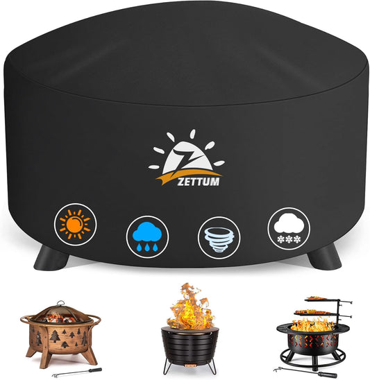 Fire Pit Cover Round 28 Inch - Outdoor Firepit Cover Heavy Duty & Waterproof, 600D Patio Fire Table Cover Gas Fire Pit Accessories Fit 27" Solo Stove Yukon Series Firepit - 28 x 28 x 16 Inch