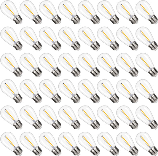 S14 Replacement LED Light Bulbs, Shatterproof & Waterproof 1W S14 LED Bulbs, E26 Base Patio Edison LED Light Bulbs for Outdoor String Lights , Warm White 2200K Plastic 70ML Non-Dimmable 48 Pack