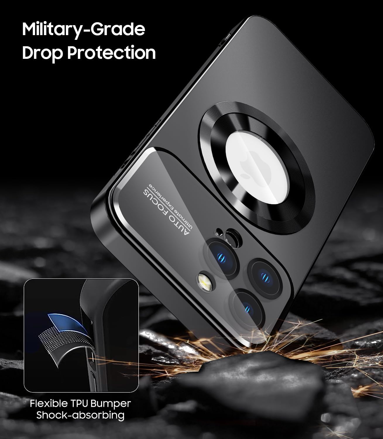 Magnetic for iPhone 12 Pro Case, Compatible with MagSafe, Built-in Camera Lens Protector, Logo View, Military Grade Drop Proof Phone Case Cover, Black