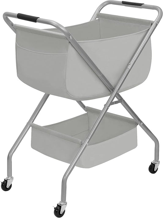 STORAGE MANIAC Collapsible Laundry Cart with Wheels 31.5"H Rolling Laundry Hamper Clothes Basket with Wheels, Canvas Liner Sturdy Steel Frame Folding for Small Narrow Space Easy Storage, Grey