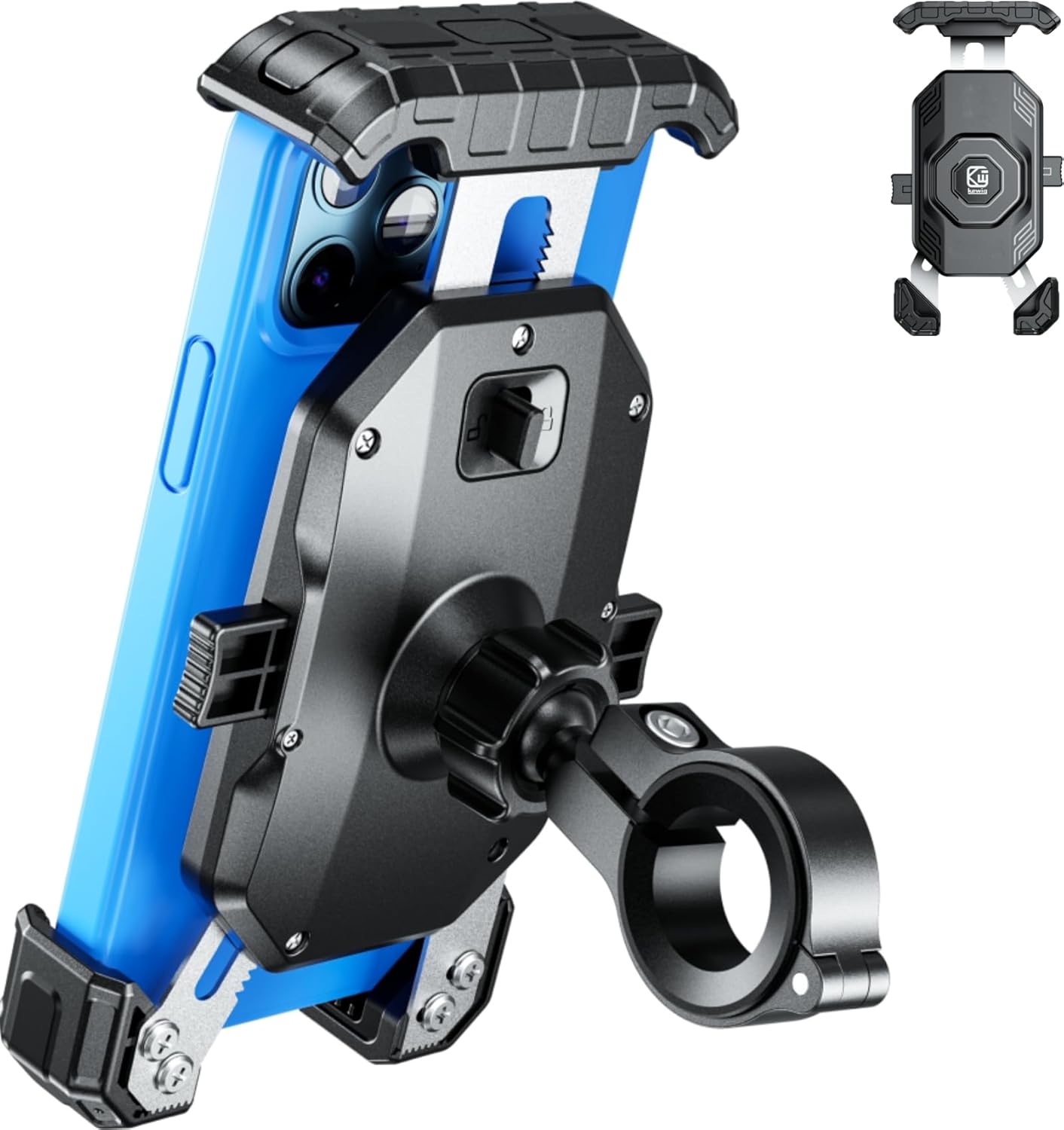 Kewig Motorcycle Phone Mount Holder - [No Scratches Camera ] [1s Lock] Motorcycle Cell Phone Mount, Bike Handlebar Phone Holder for 5.5-7.2" Phones"