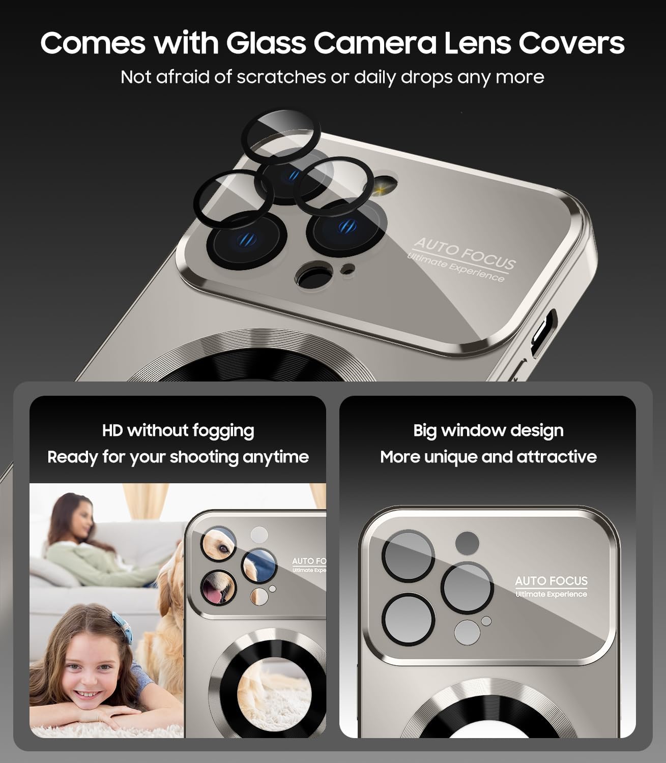Magnetic for iPhone 14 Pro Max Case, Compatible with MagSafe, Built-in Camera Lens Protector, Logo View, Military Grade Drop Proof Phone Case Cover, Titanium Gray
