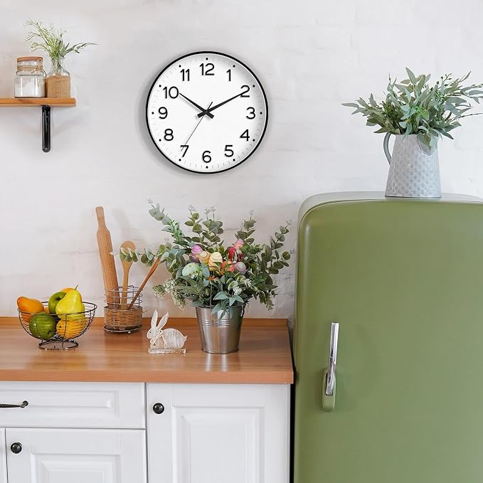 Roymnie Wall Clock 12 Inch Silent Wall Clocks Battery Operated-Modern Non Ticking Analog Clock Decorative for Kitchen Bedroom Office (Black)