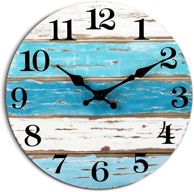 CHYLIN Wall Clock, Beach Themed Blue Wall Clocks Battery Operated Silent Non-Ticking, 8 Inch Vintage Rustic Coastal Nautical Clock Decorative for Kitchen Office Bathroom Bedroom 8