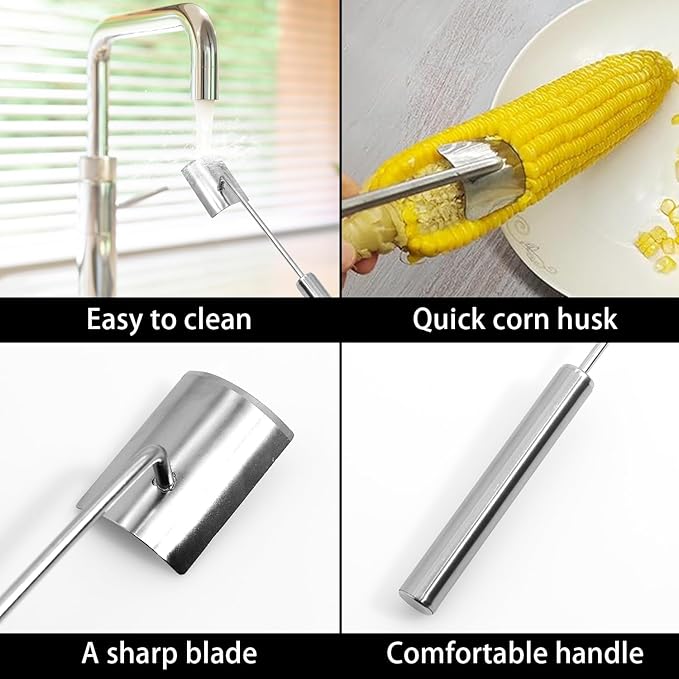 Corn on the Cob Remover Long Handle Stainless Steel Corn Stripping Tool,corn cob stripper, corn peeler for corn on the cob, Stainless Steel Corn Stripper Tool (1)