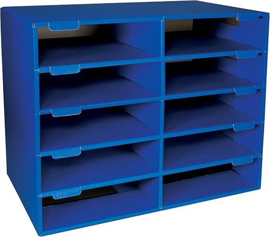 Classroom Keepers Sturdy Cardboard Mailbox, 10-Slot, Blue, 16-5/8"H x 21" W x 12-7/8"D, 1 Unit