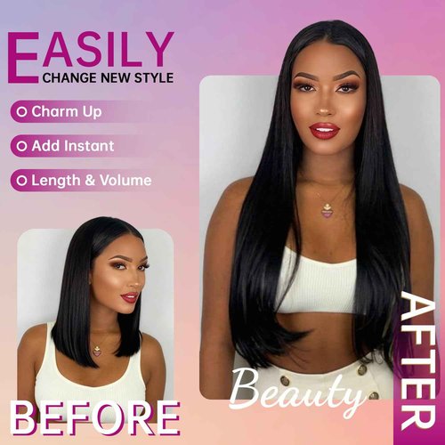 Clip in Hair Extensions Real Human Hair 24 Inch 120g 7pcs Invisible Seamless Real Hair Clip In Hairpiece, Double Layer Woven Real Hair, Specially Designed for Women, 1B Natural Black