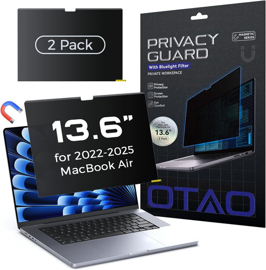 (2 Pack) Magnetic Privacy Screen for MacBook Air 13 & 13.6 Inch (2022-2025 M2/M3/M4), Removable Washable Reusable Matte Anti Glare Blue Light Protector Private Security Filter for 13.6" Mac Laptop"