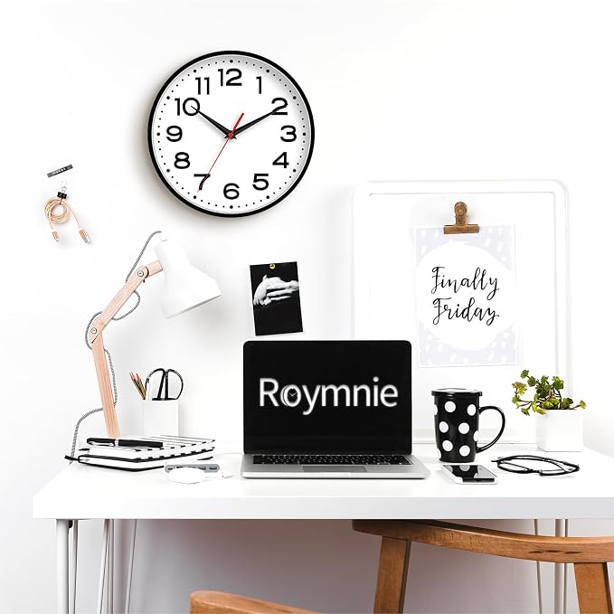 Roymnie Wall Clock Silent Non-Ticking Modern Clock Battery Operated 16 Inch Classic Analog Decorative for Classroom, Living Room, Office, Bedroom, School, Hotel (Black)