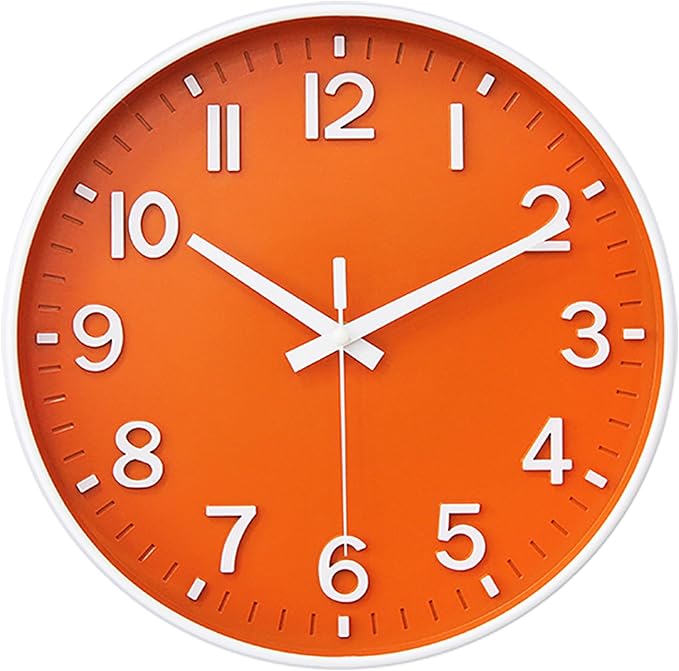 HZDHCLH Wall Clocks Battery Operated,Wall Clock Orange,14 inch Wall Clock Silent Non Ticking Modern 3D Numbers for Kitchen Bedroom Living Room Office Classroom Decor