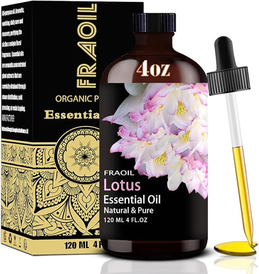 Lotus Essential Oil, Lotus Oil 4 Fl Oz 120ML for Diffuser Humidifier Yoga Cleaning DIY Candle Soap Making Perfume Gift for Women Essential Oils FRAOIL (Lotus 4 Fl Oz (Pack of 1))