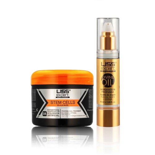 Liss Expert Hair Treatment Set, Stem Cells Express 8.45 oz (ONE shoulder hair lengh app) and Divine Oil 1.69 oz, Organic Smoothing Treatment