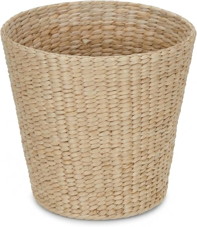 Household Essentials Cattail Waste Bin with Handwoven Fibers, Natural Golden Finish