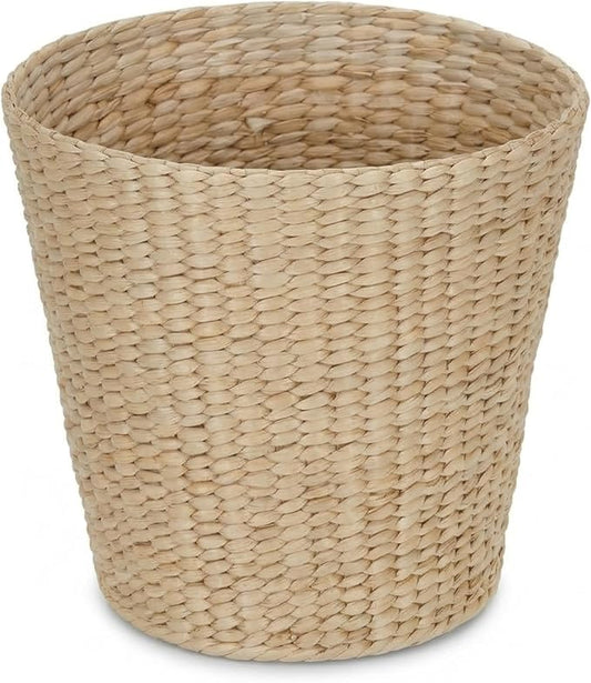 Household Essentials Cattail Waste Bin with Handwoven Fibers, Natural Golden Finish