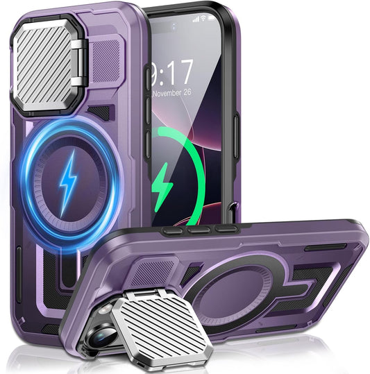 Camera Stand Case for iPhone 16 Pro, [Compatible with Mag Safe] [Lens Cover] 2024 Version Military Grade Protective Soft Case for iPhone 16 Pro 6.3 inch Men Women, Purple