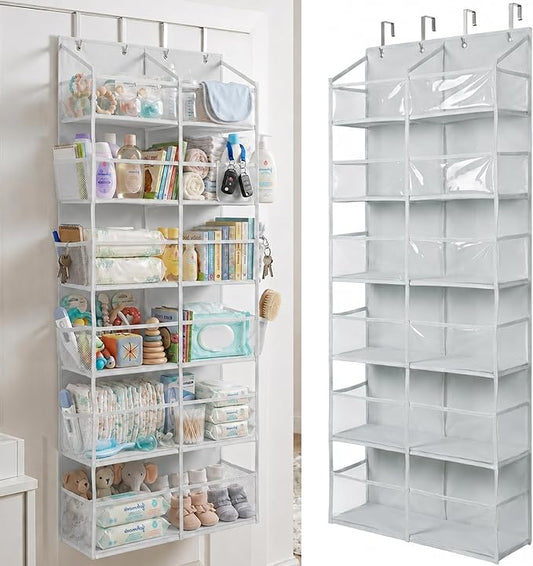HOMELUX THEORY UPGRADED 6 Tiers Over The Door Organizer Hanging - 100D EXTRA THICK & 50lbs HUGE CAPACITY, 12 Side Mesh Pockets Over The Door Shoe Organizer, Hanging Closet Organizer (Transparent, XL)
